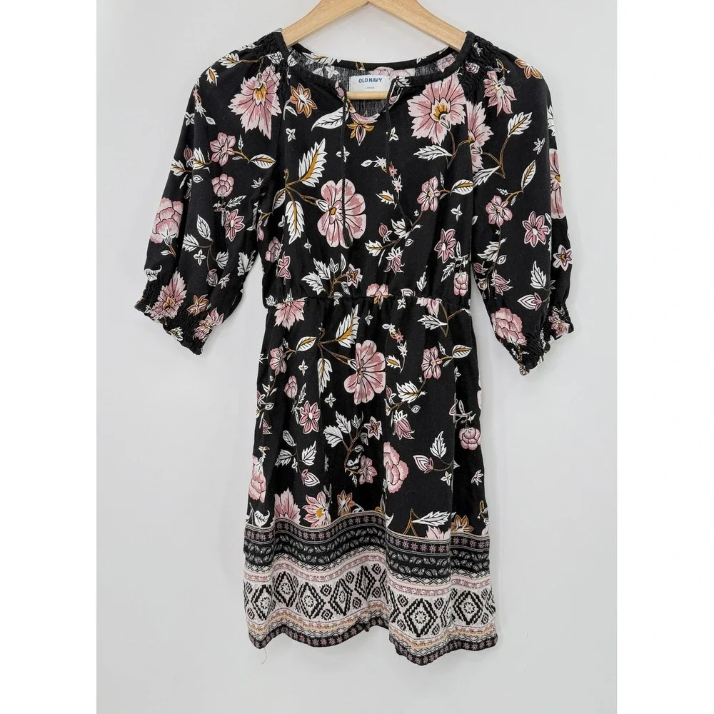 Old Navy Girls Floral‎ Print Dress Black Pink Bohemian Size L (10-12)